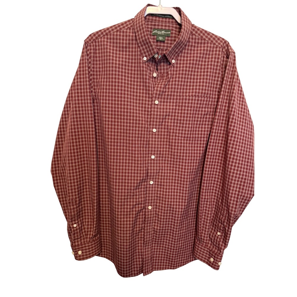Eddie‎ Bauer Mens XL Plaid Button Down Shirt Wrinkle Resistant Relaxed Fit Plaid